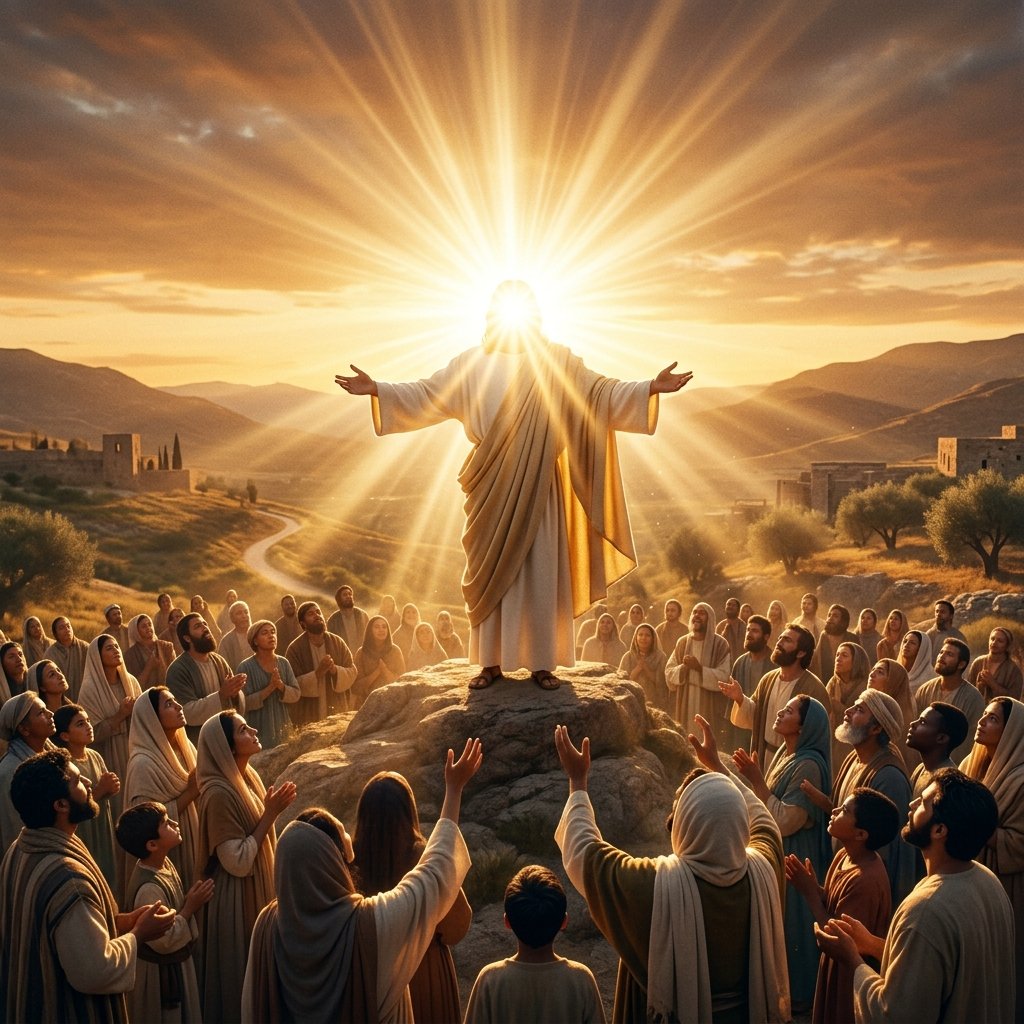 Divine light radiating — face hidden by radiant light rays